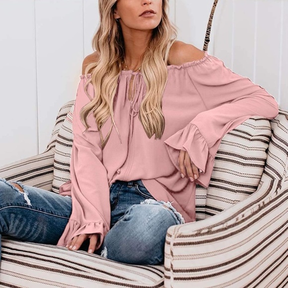 NWOT XL On/Off Shoulder Chiffon Long Sleeve Blouse Bell Sleeve - Picture 3 of 13